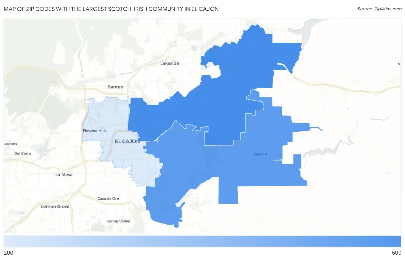 Zip Codes with the Largest Scotch-Irish Community in El Cajon Map