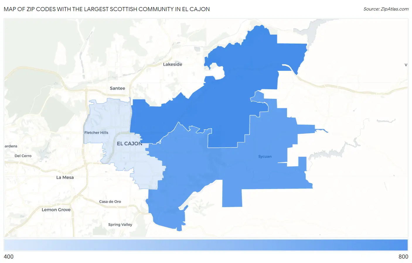 Zip Codes with the Largest Scottish Community in El Cajon Map