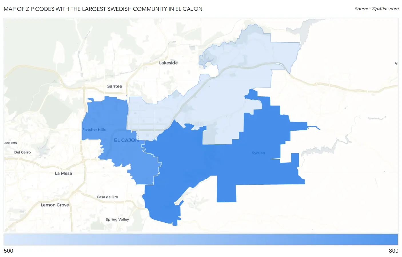 Zip Codes with the Largest Swedish Community in El Cajon Map
