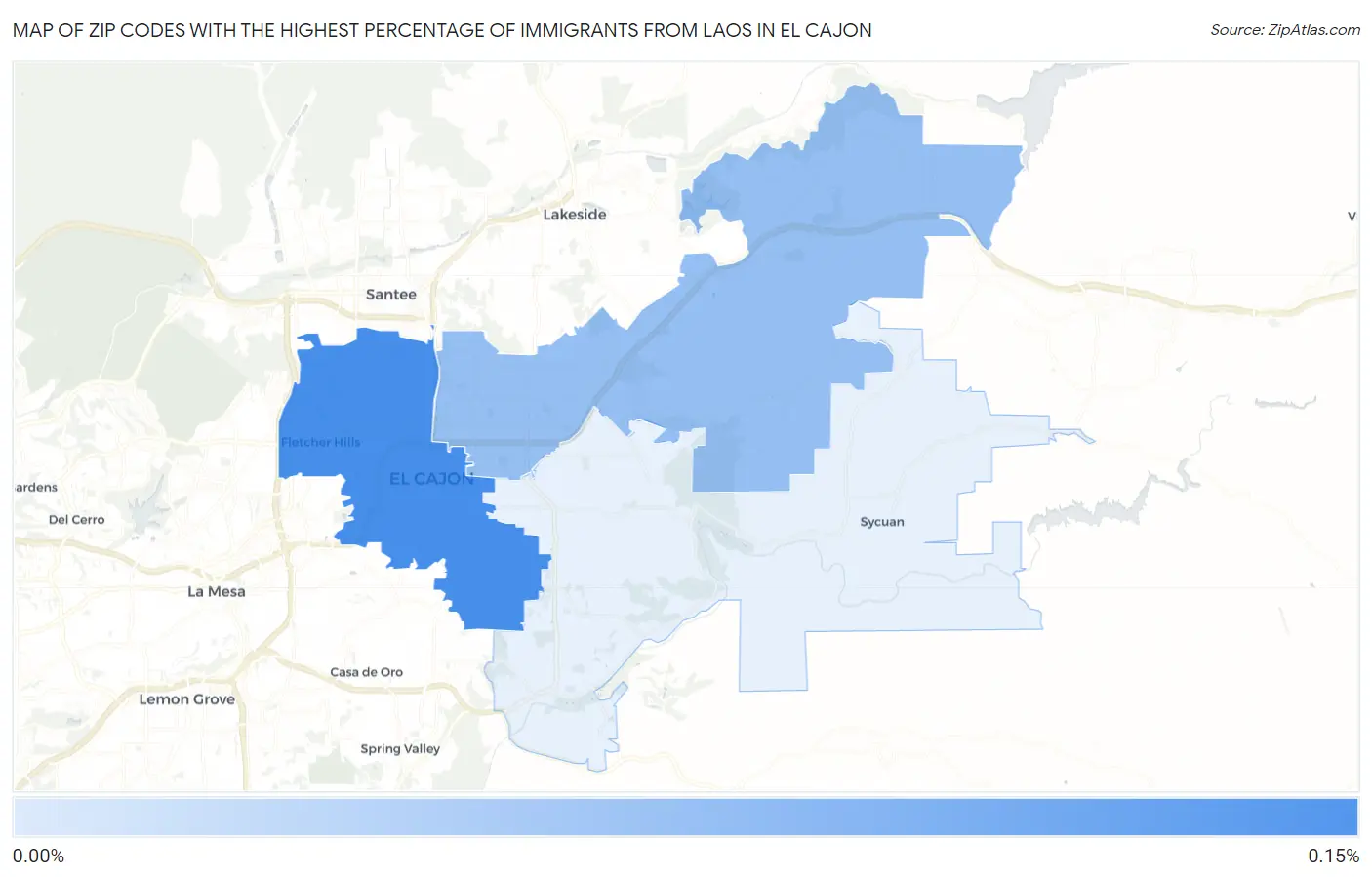 Zip Codes with the Highest Percentage of Immigrants from Laos in El Cajon Map