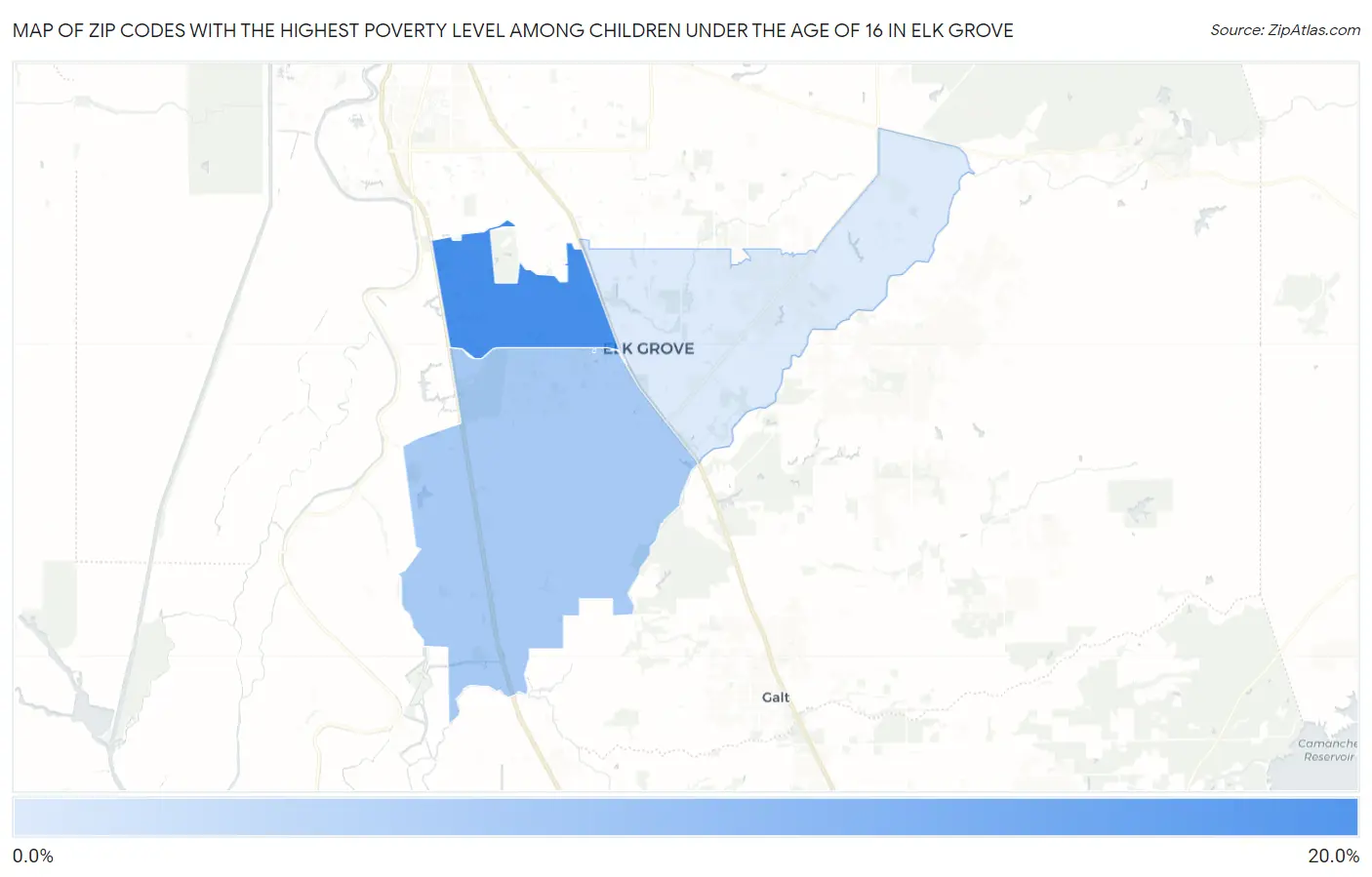 Zip Codes with the Highest Poverty Level Among Children Under the Age of 16 in Elk Grove Map