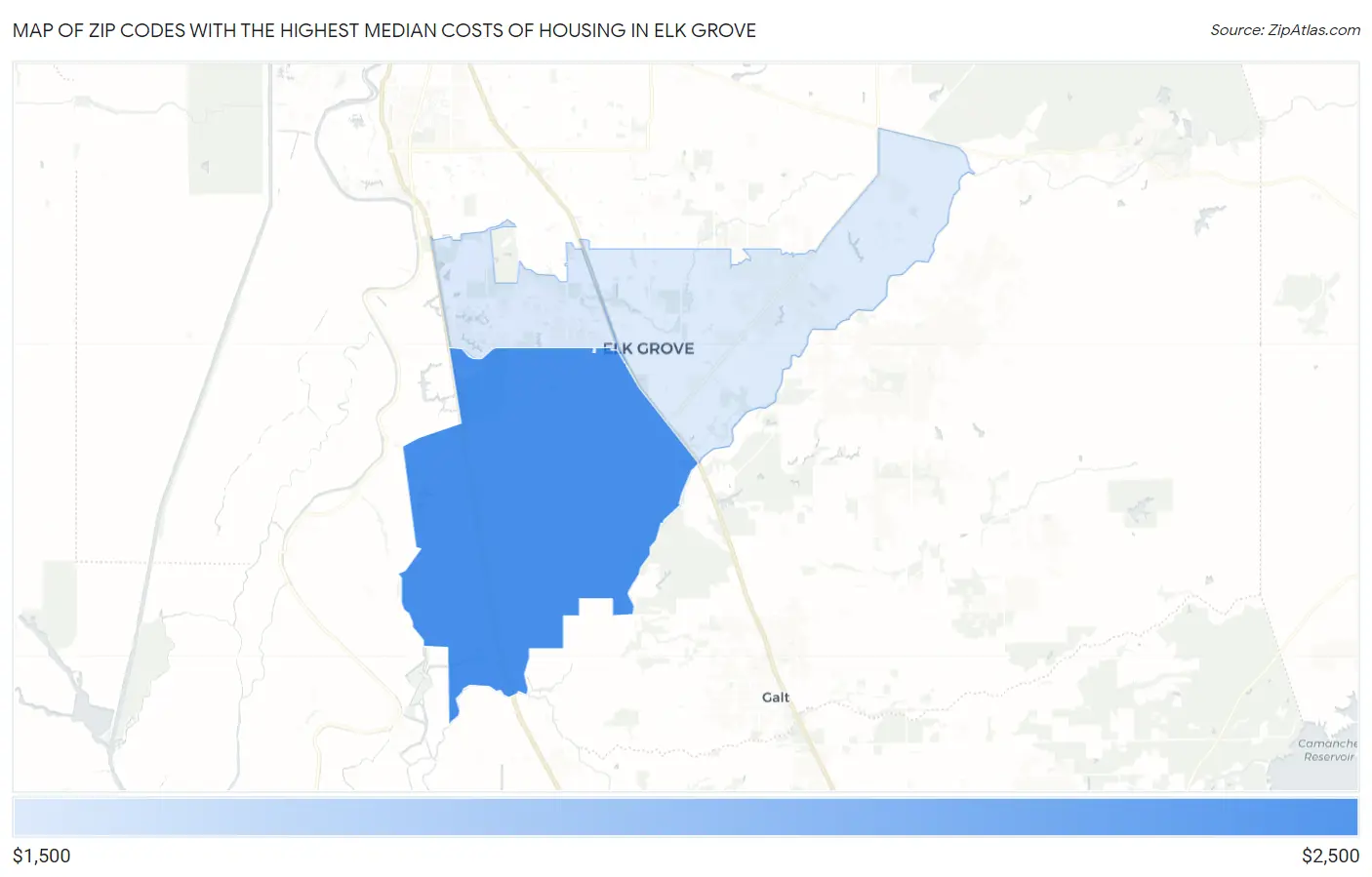 Zip Codes with the Highest Median Costs of Housing in Elk Grove Map