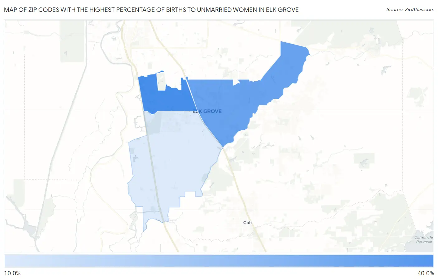 Zip Codes with the Highest Percentage of Births to Unmarried Women in Elk Grove Map