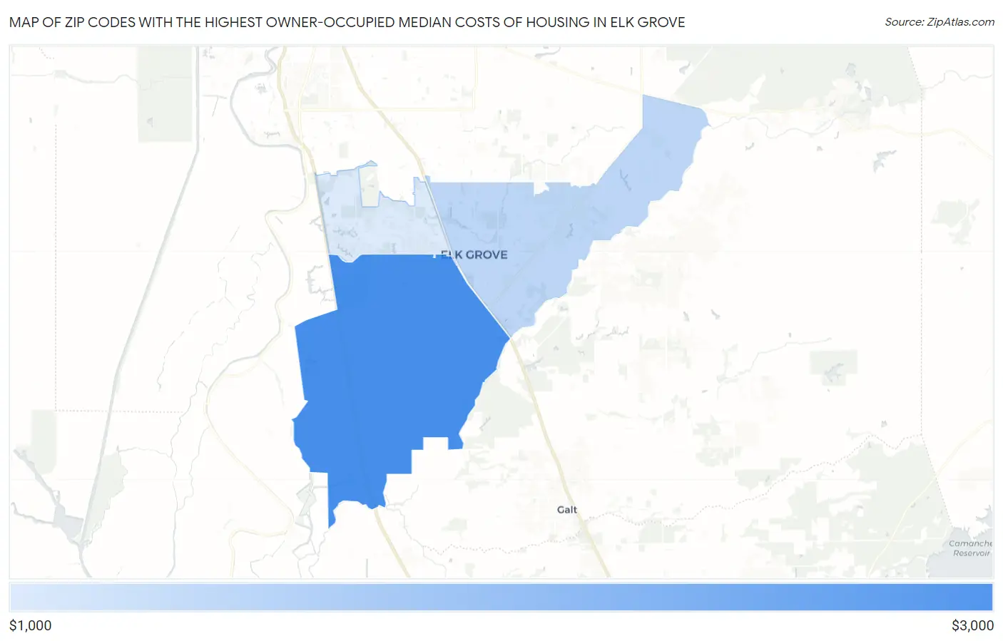 Zip Codes with the Highest Owner-Occupied Median Costs of Housing in Elk Grove Map