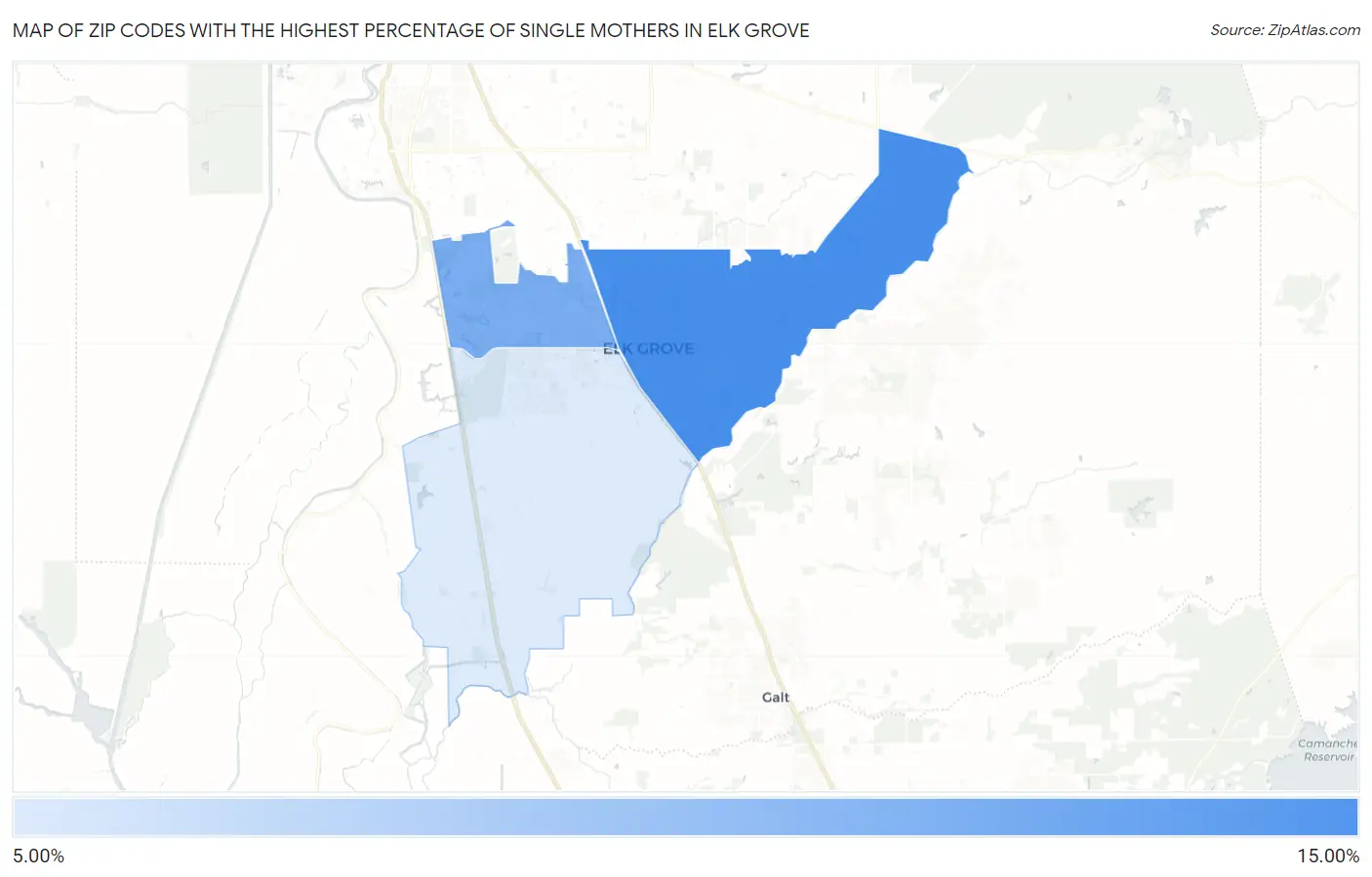Zip Codes with the Highest Percentage of Single Mothers in Elk Grove Map