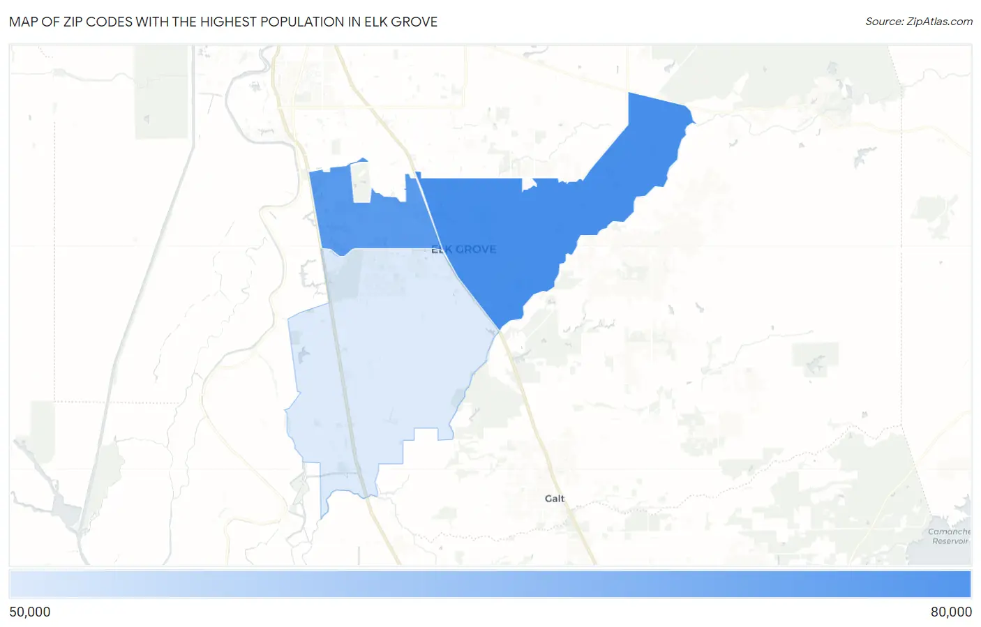 Zip Codes with the Highest Population in Elk Grove Map