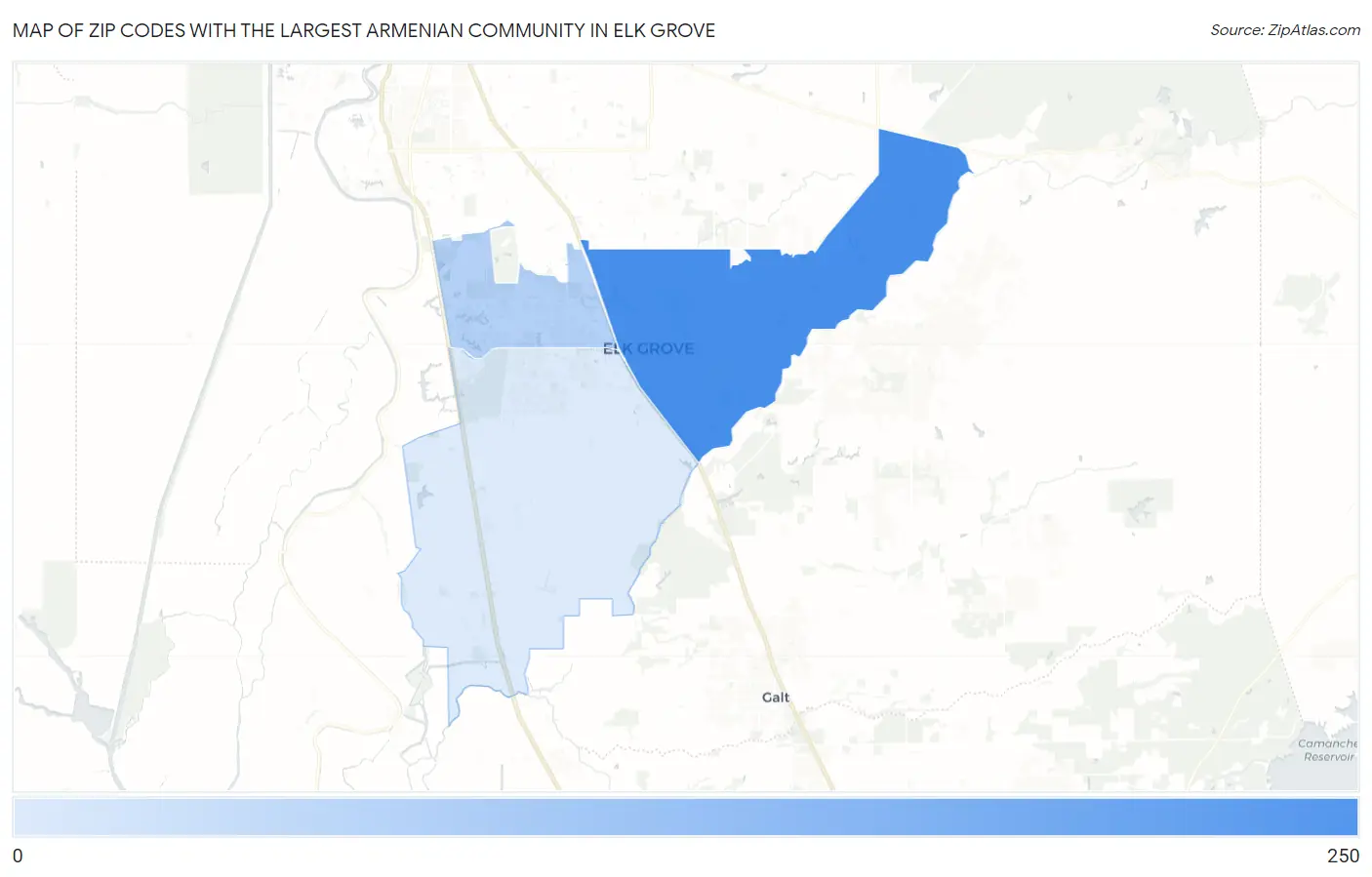 Zip Codes with the Largest Armenian Community in Elk Grove Map