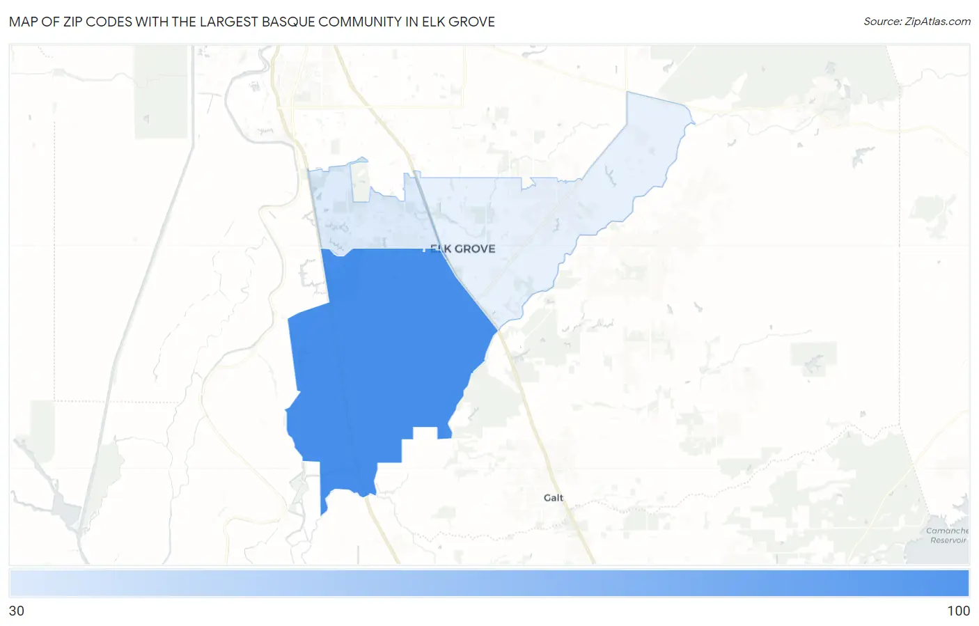 Zip Codes with the Largest Basque Community in Elk Grove Map