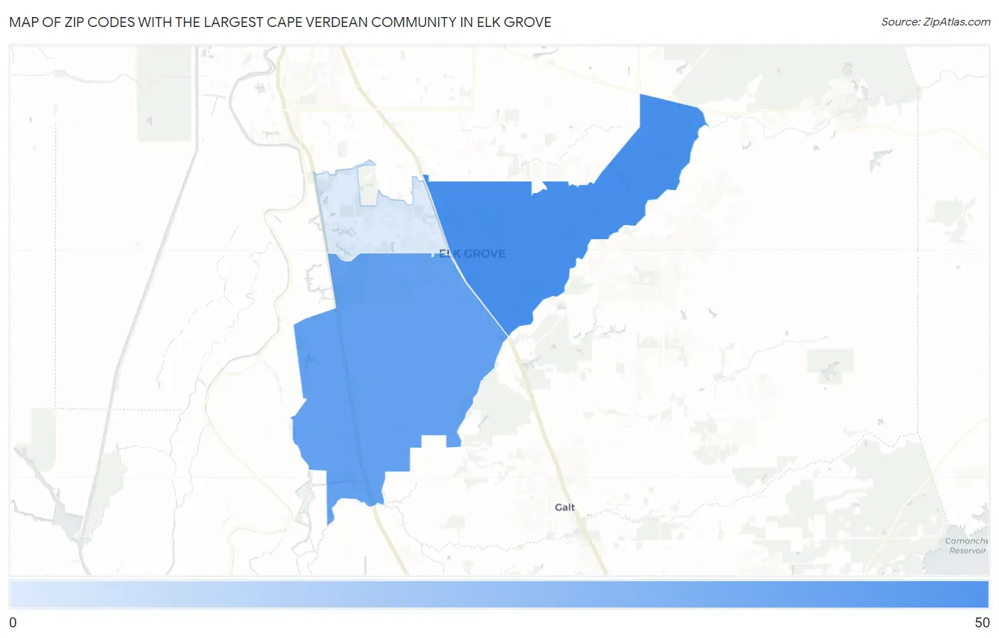 Zip Codes with the Largest Cape Verdean Community in Elk Grove Map
