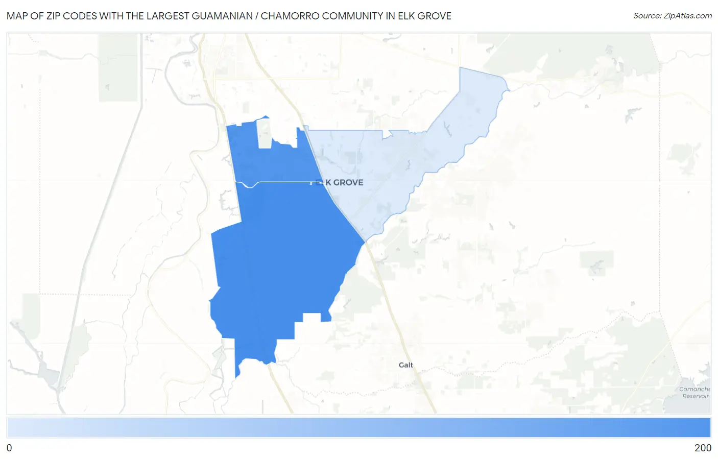 Zip Codes with the Largest Guamanian / Chamorro Community in Elk Grove Map