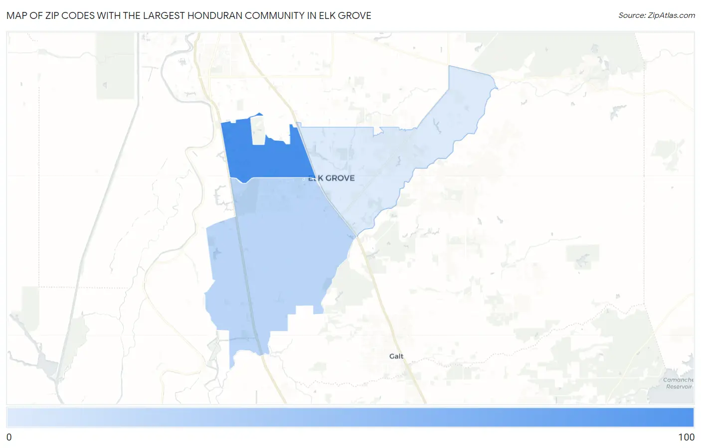 Zip Codes with the Largest Honduran Community in Elk Grove Map