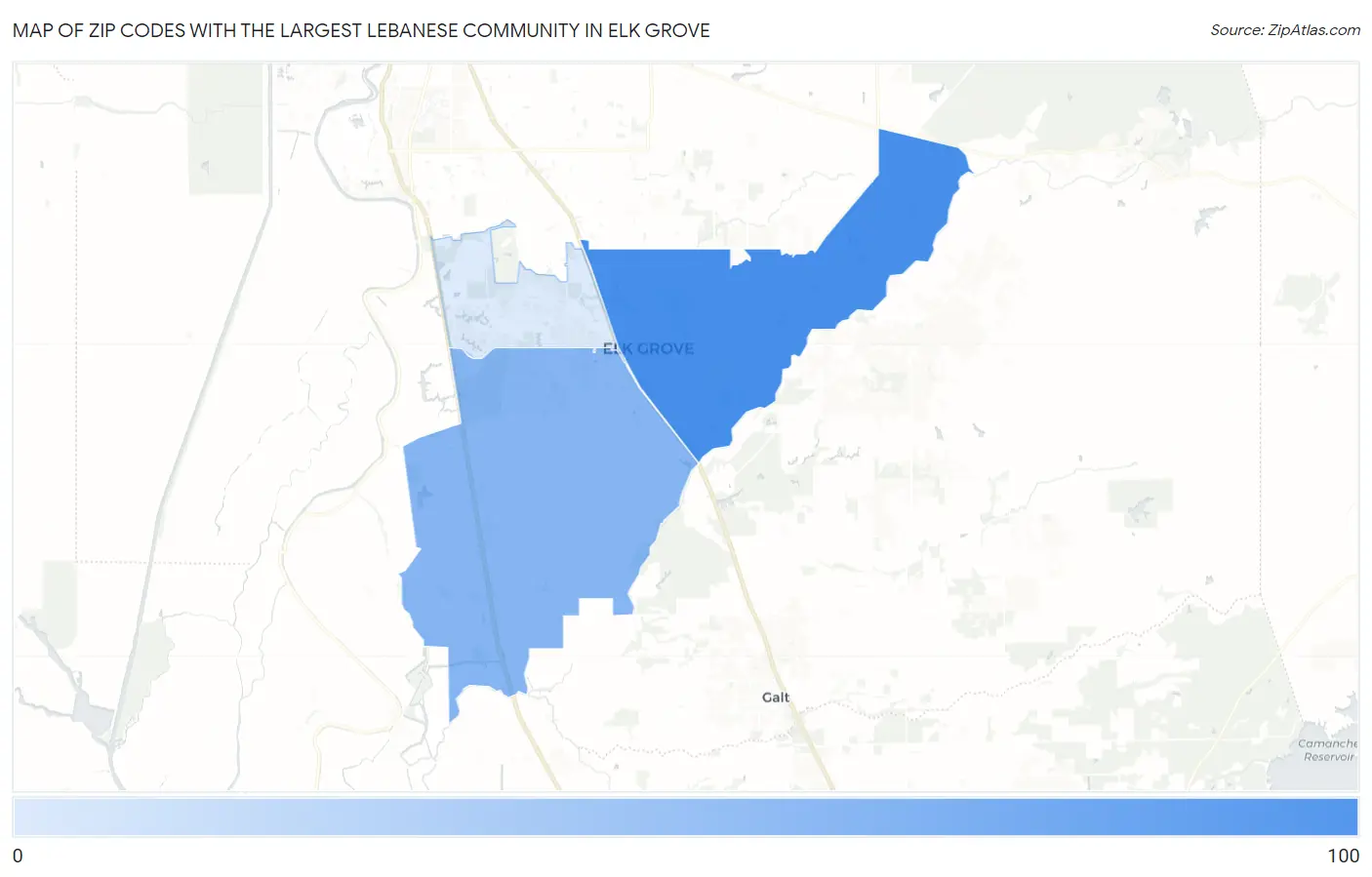 Zip Codes with the Largest Lebanese Community in Elk Grove Map