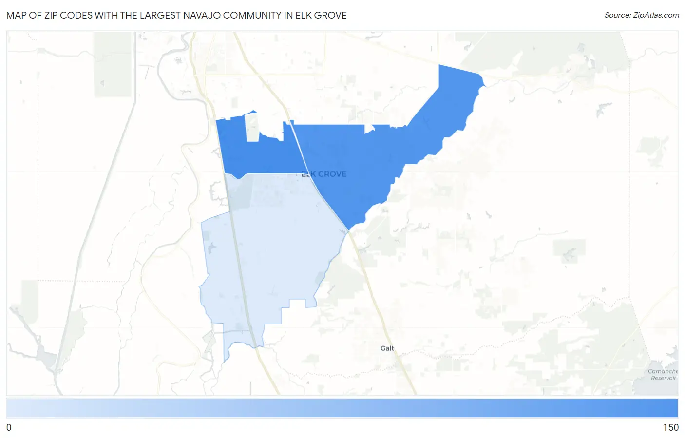 Zip Codes with the Largest Navajo Community in Elk Grove Map