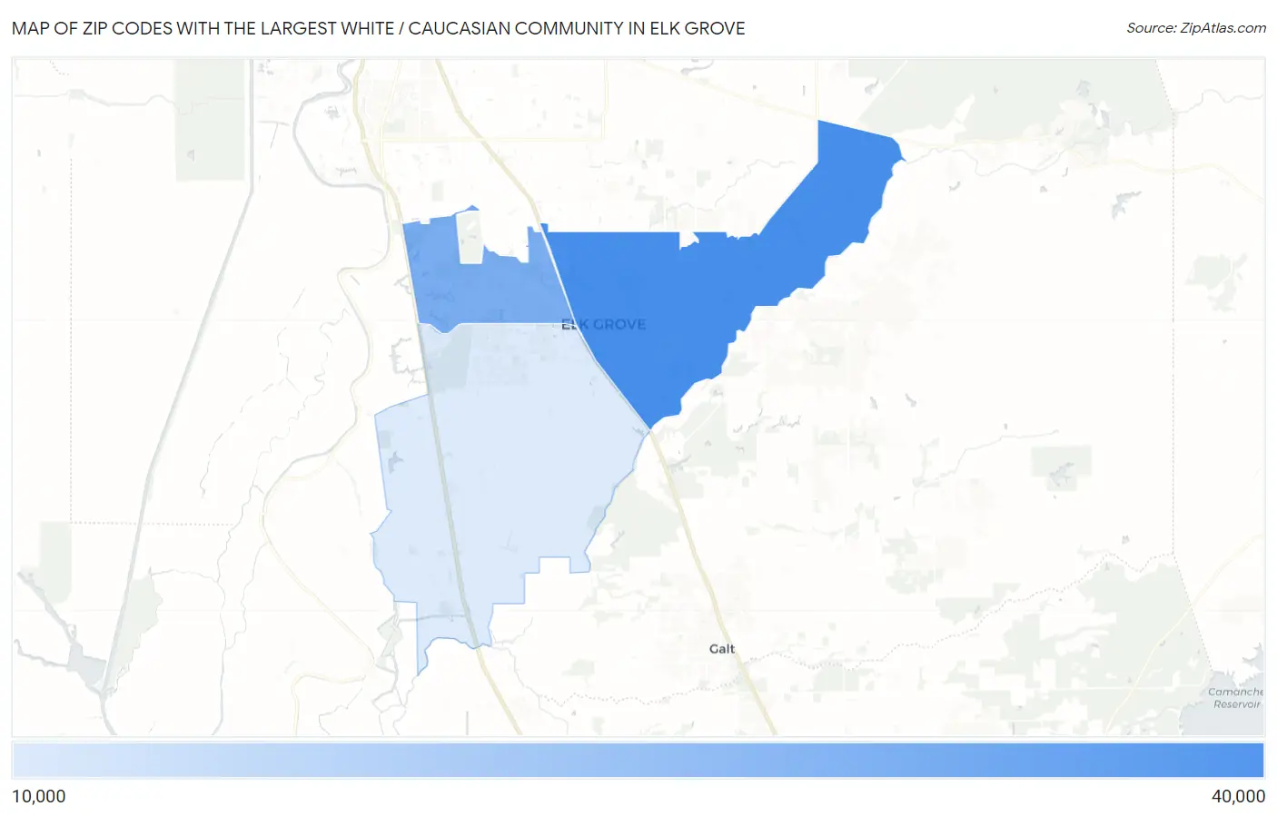 Zip Codes with the Largest White / Caucasian Community in Elk Grove Map