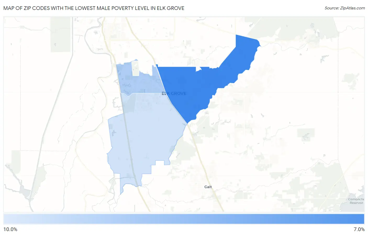 Zip Codes with the Lowest Male Poverty Level in Elk Grove Map