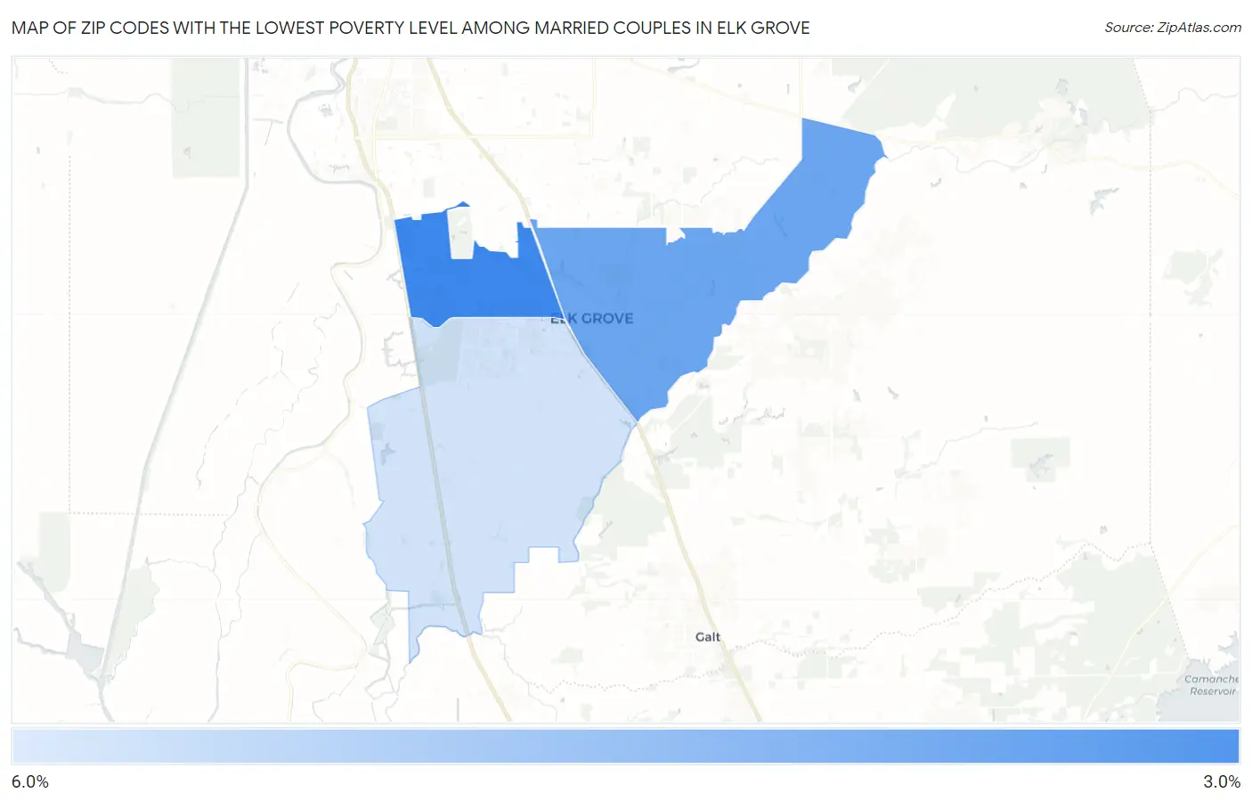 Zip Codes with the Lowest Poverty Level Among Married Couples in Elk Grove Map