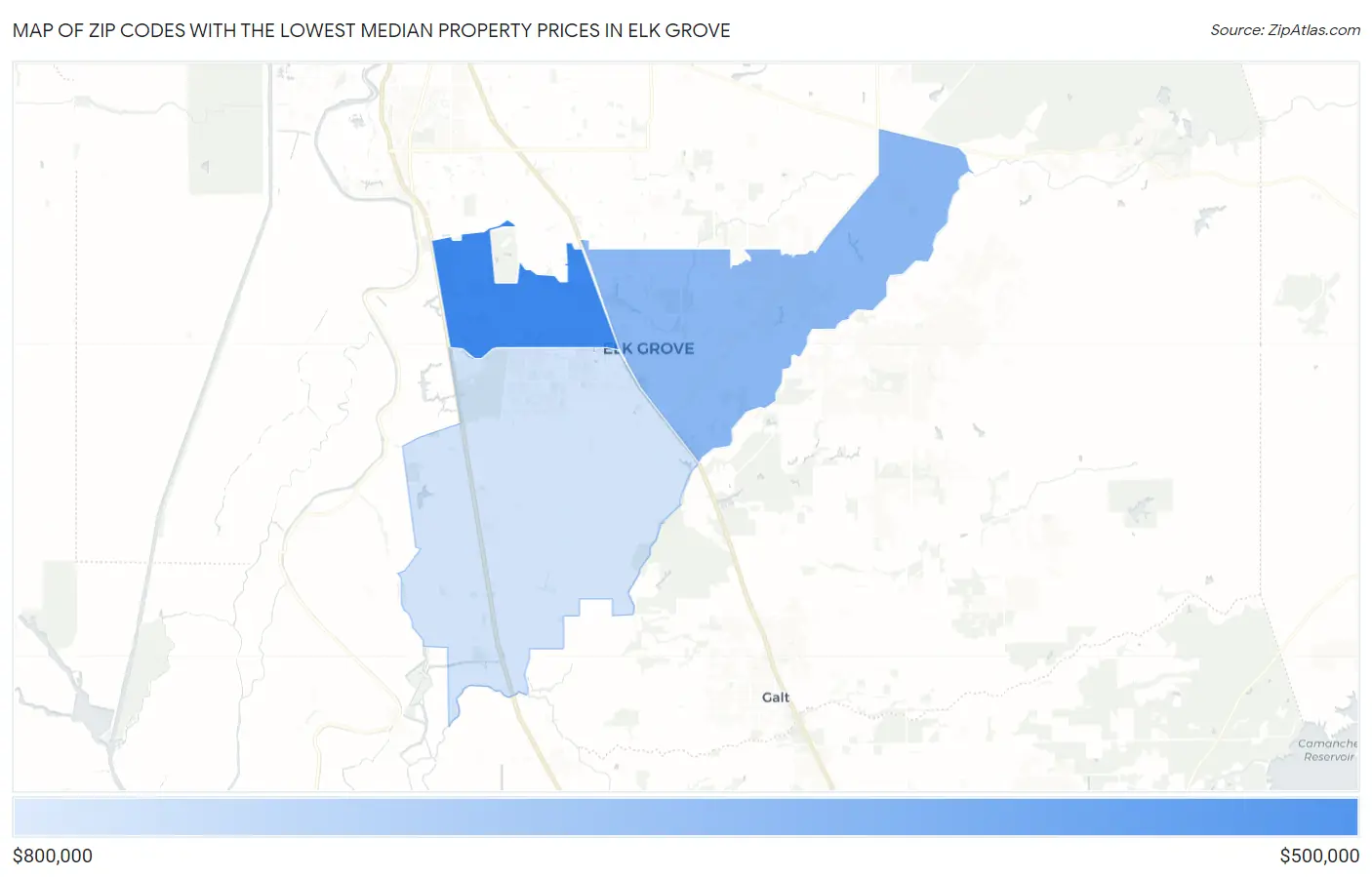 Zip Codes with the Lowest Median Property Prices in Elk Grove Map