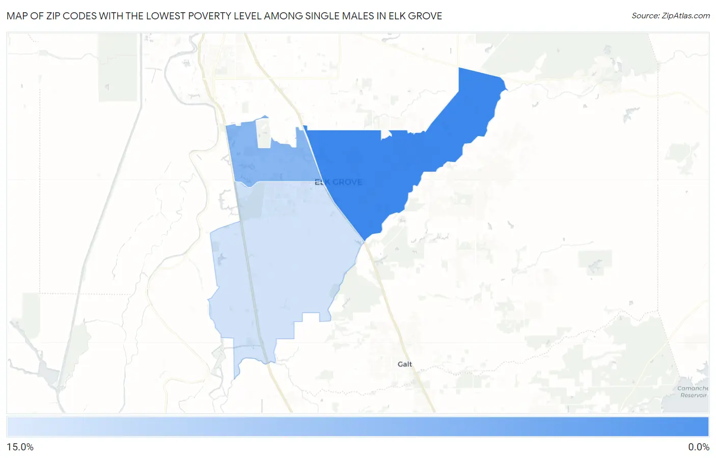 Zip Codes with the Lowest Poverty Level Among Single Males in Elk Grove Map