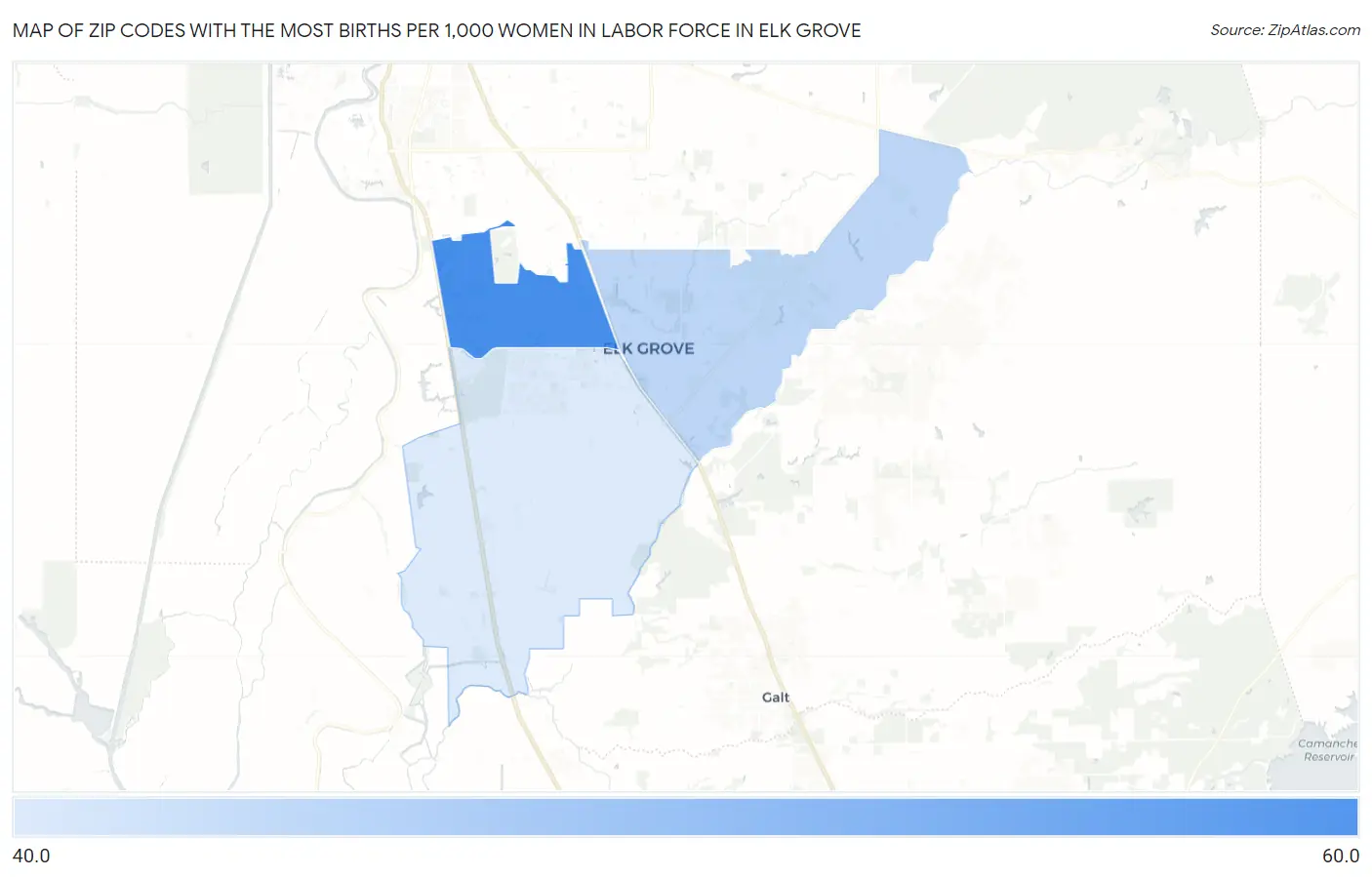 Zip Codes with the Most Births per 1,000 Women in Labor Force in Elk Grove Map