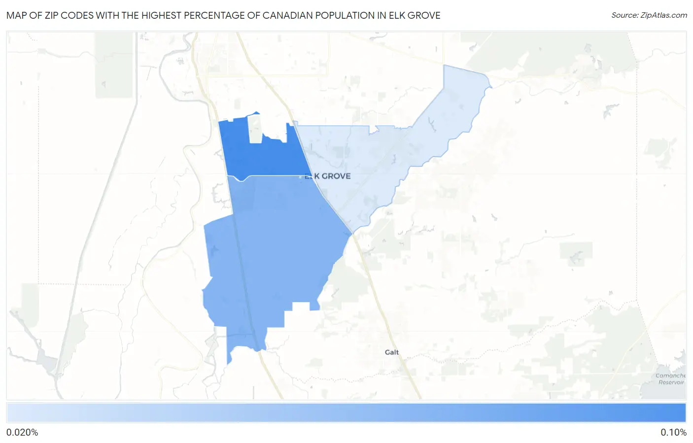 Zip Codes with the Highest Percentage of Canadian Population in Elk Grove Map