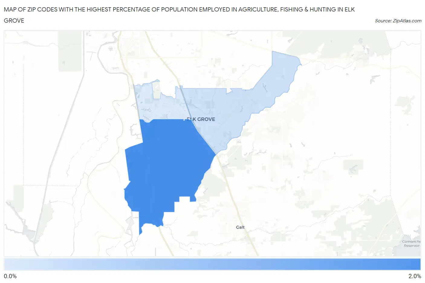 Zip Codes with the Highest Percentage of Population Employed in Agriculture, Fishing & Hunting in Elk Grove Map