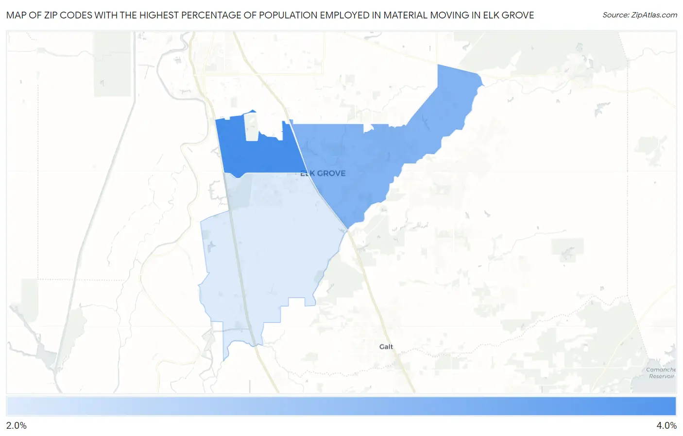 Zip Codes with the Highest Percentage of Population Employed in Material Moving in Elk Grove Map