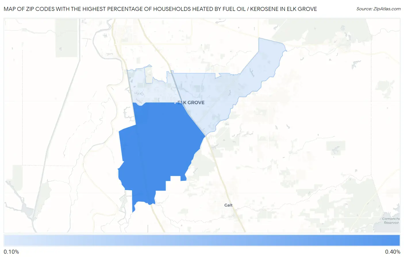 Zip Codes with the Highest Percentage of Households Heated by Fuel Oil / Kerosene in Elk Grove Map