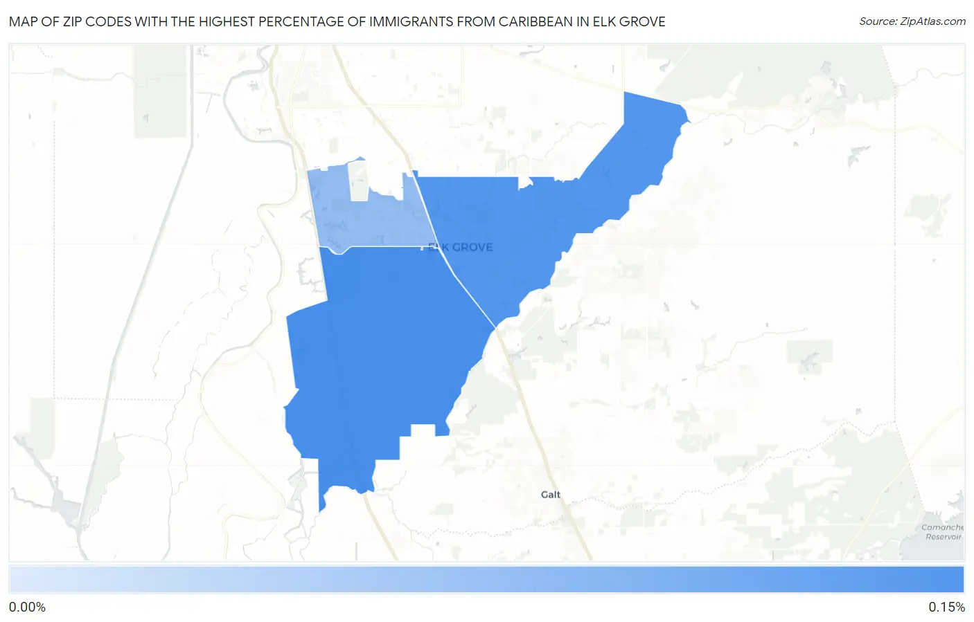 Zip Codes with the Highest Percentage of Immigrants from Caribbean in Elk Grove Map