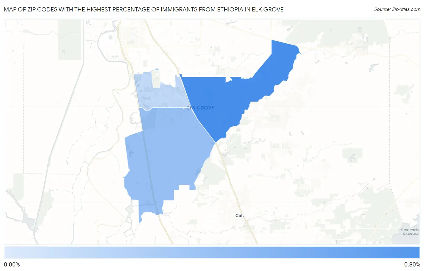 Zip Codes with the Highest Percentage of Immigrants from Ethiopia in Elk Grove Map