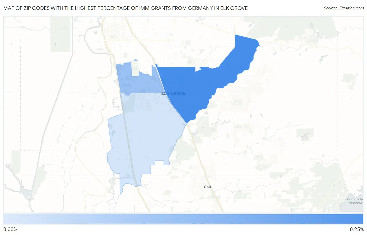 Zip Codes with the Highest Percentage of Immigrants from Germany in Elk Grove Map