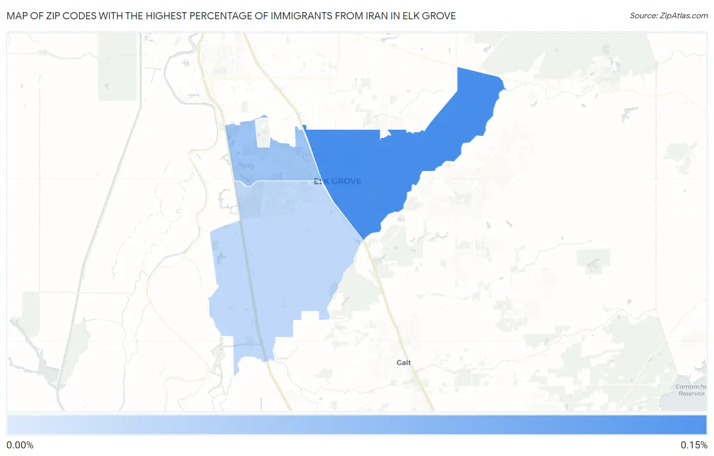Zip Codes with the Highest Percentage of Immigrants from Iran in Elk Grove Map