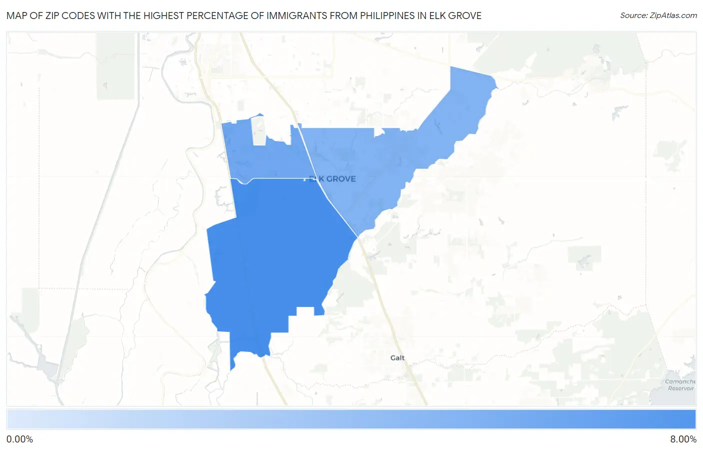 Zip Codes with the Highest Percentage of Immigrants from Philippines in Elk Grove Map
