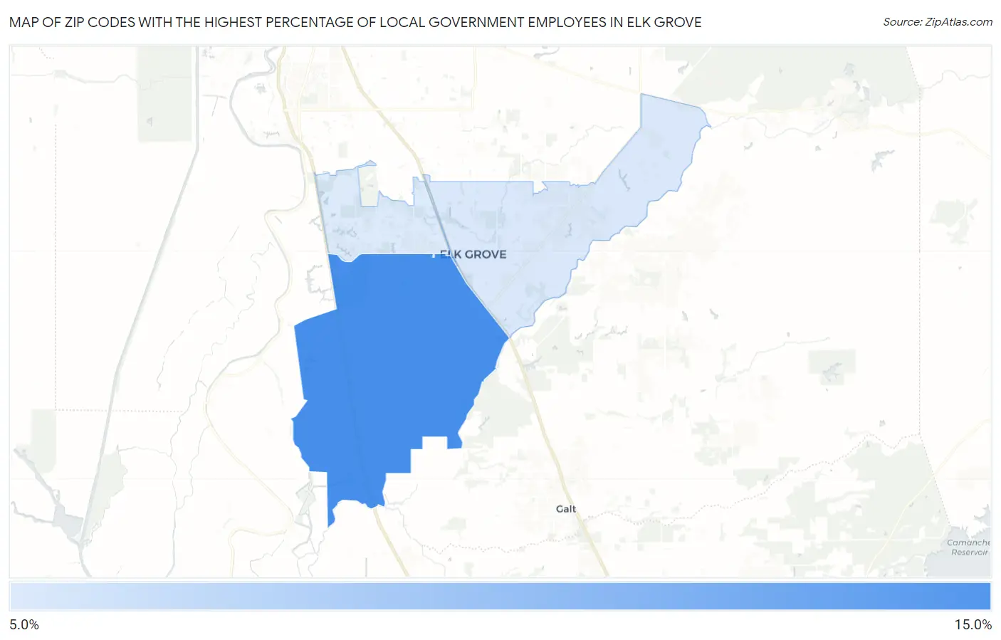 Zip Codes with the Highest Percentage of Local Government Employees in Elk Grove Map