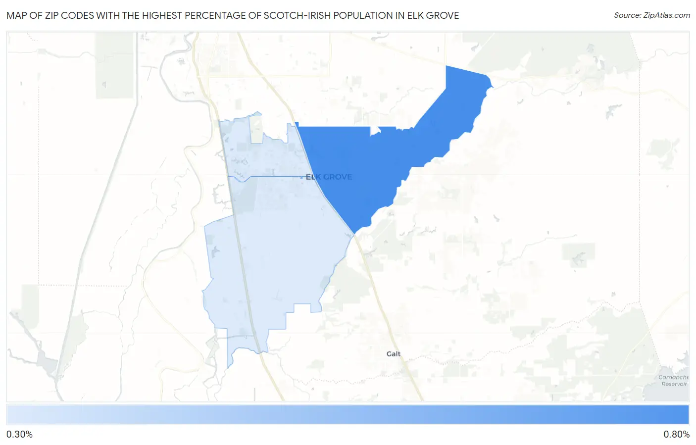 Zip Codes with the Highest Percentage of Scotch-Irish Population in Elk Grove Map