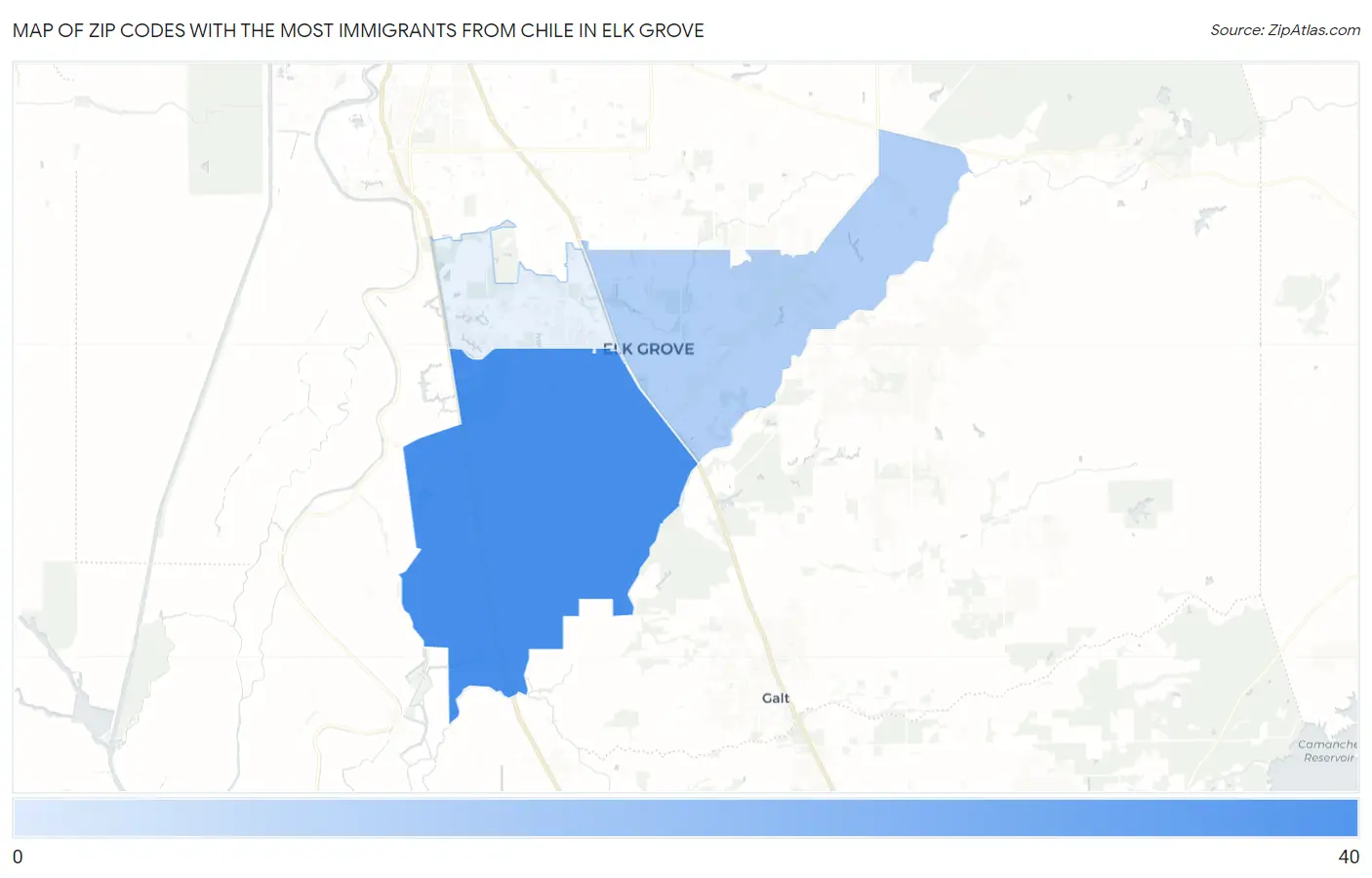 Zip Codes with the Most Immigrants from Chile in Elk Grove Map