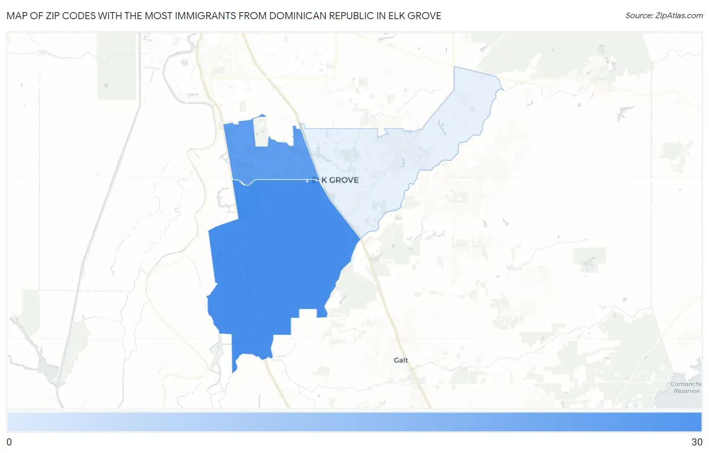 Zip Codes with the Most Immigrants from Dominican Republic in Elk Grove Map