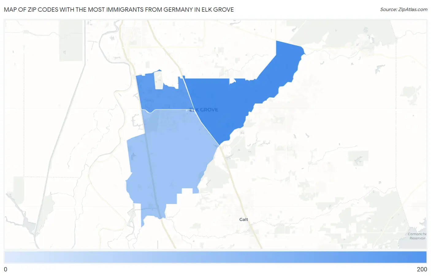 Zip Codes with the Most Immigrants from Germany in Elk Grove Map