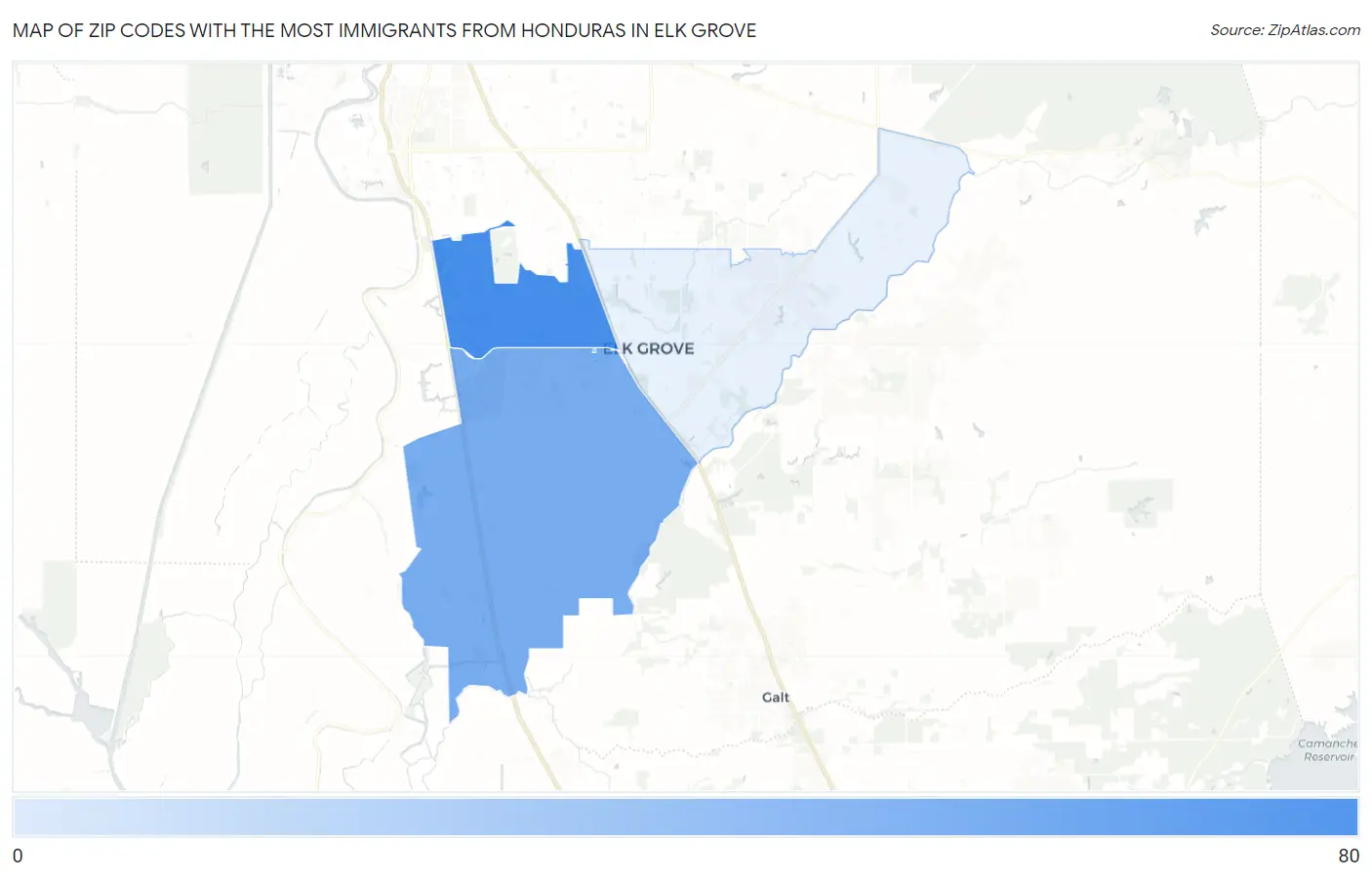 Zip Codes with the Most Immigrants from Honduras in Elk Grove Map