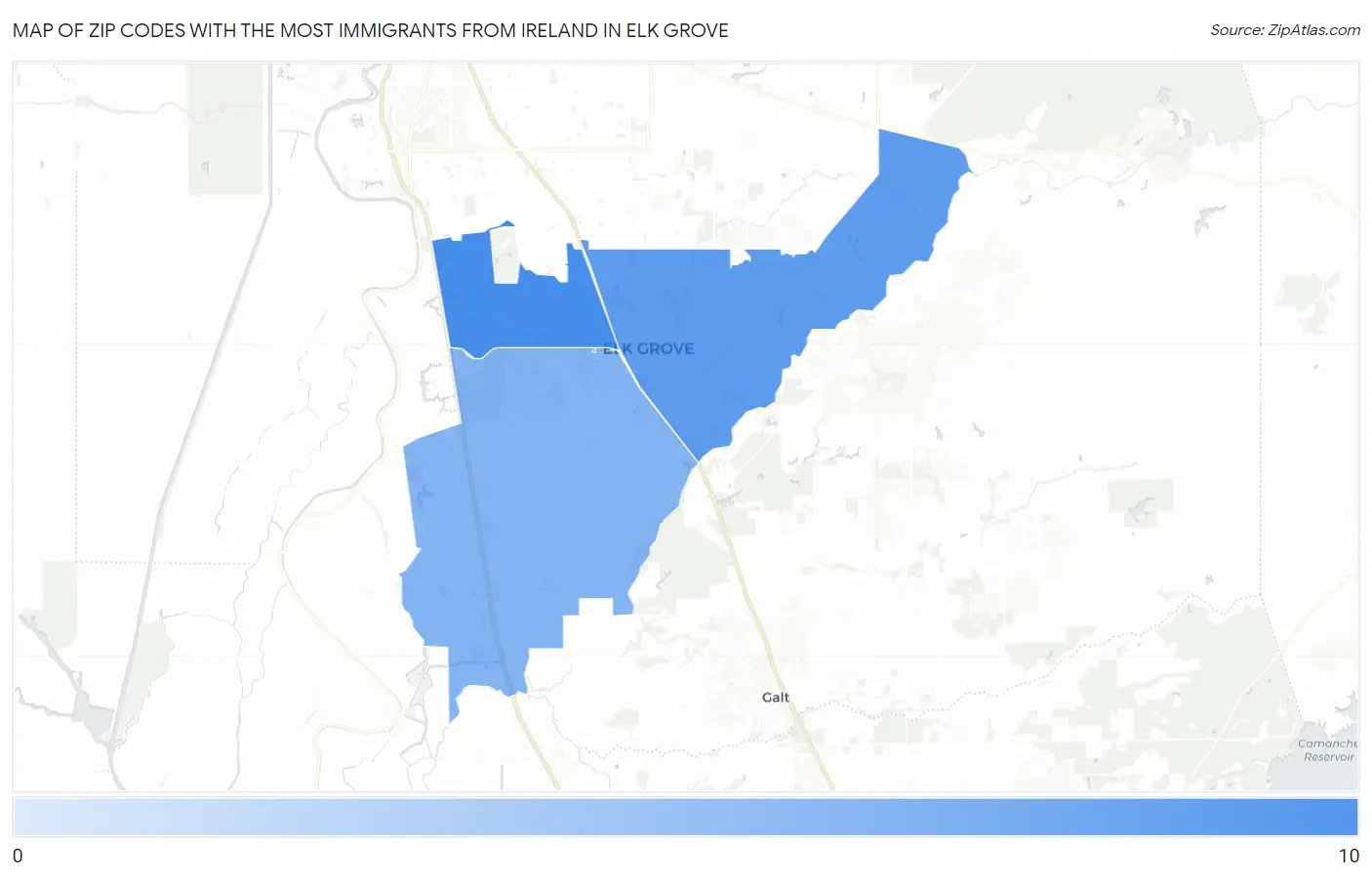Zip Codes with the Most Immigrants from Ireland in Elk Grove Map