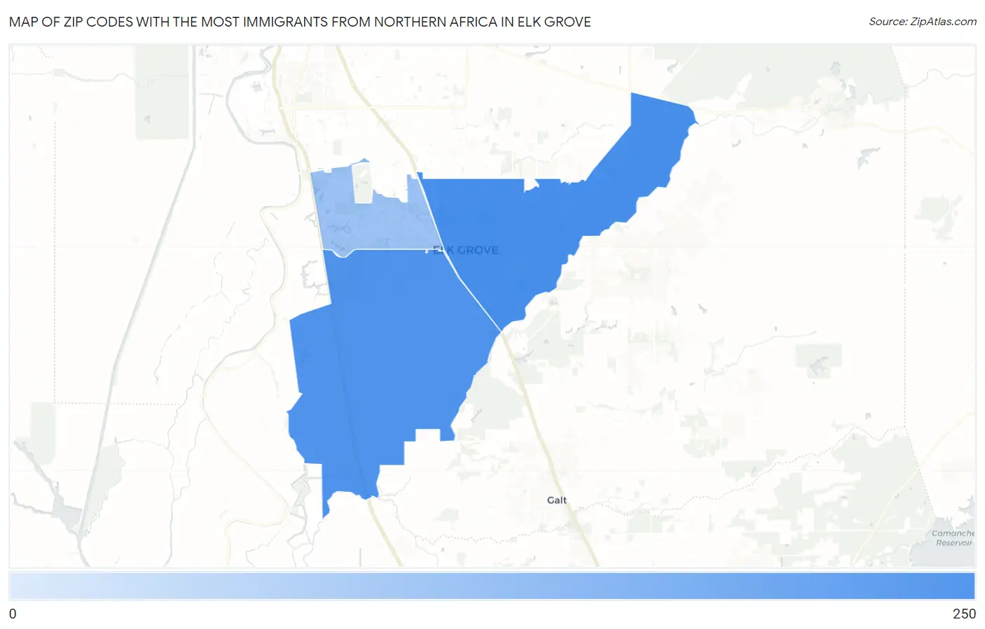 Zip Codes with the Most Immigrants from Northern Africa in Elk Grove Map
