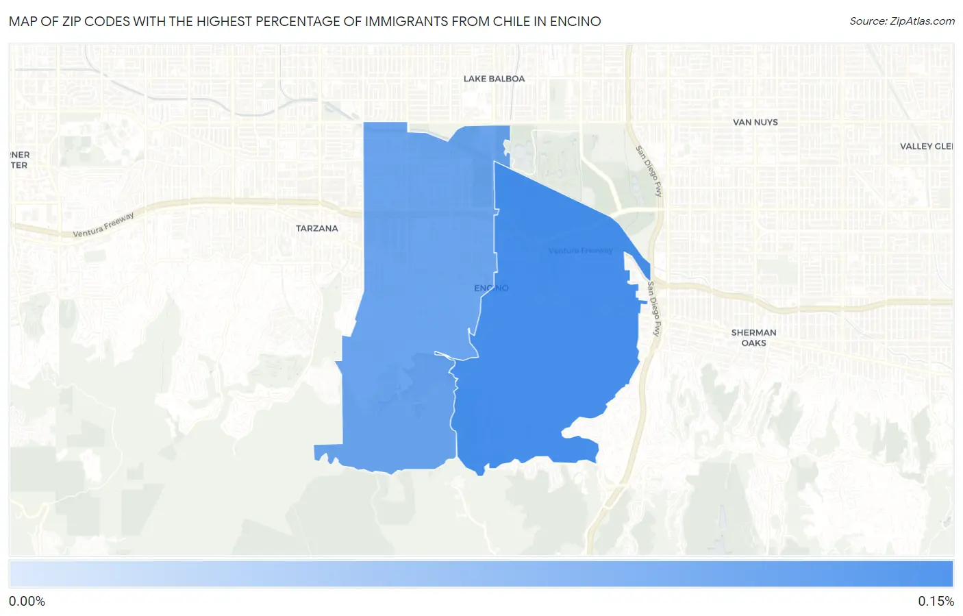 Zip Codes with the Highest Percentage of Immigrants from Chile in Encino Map