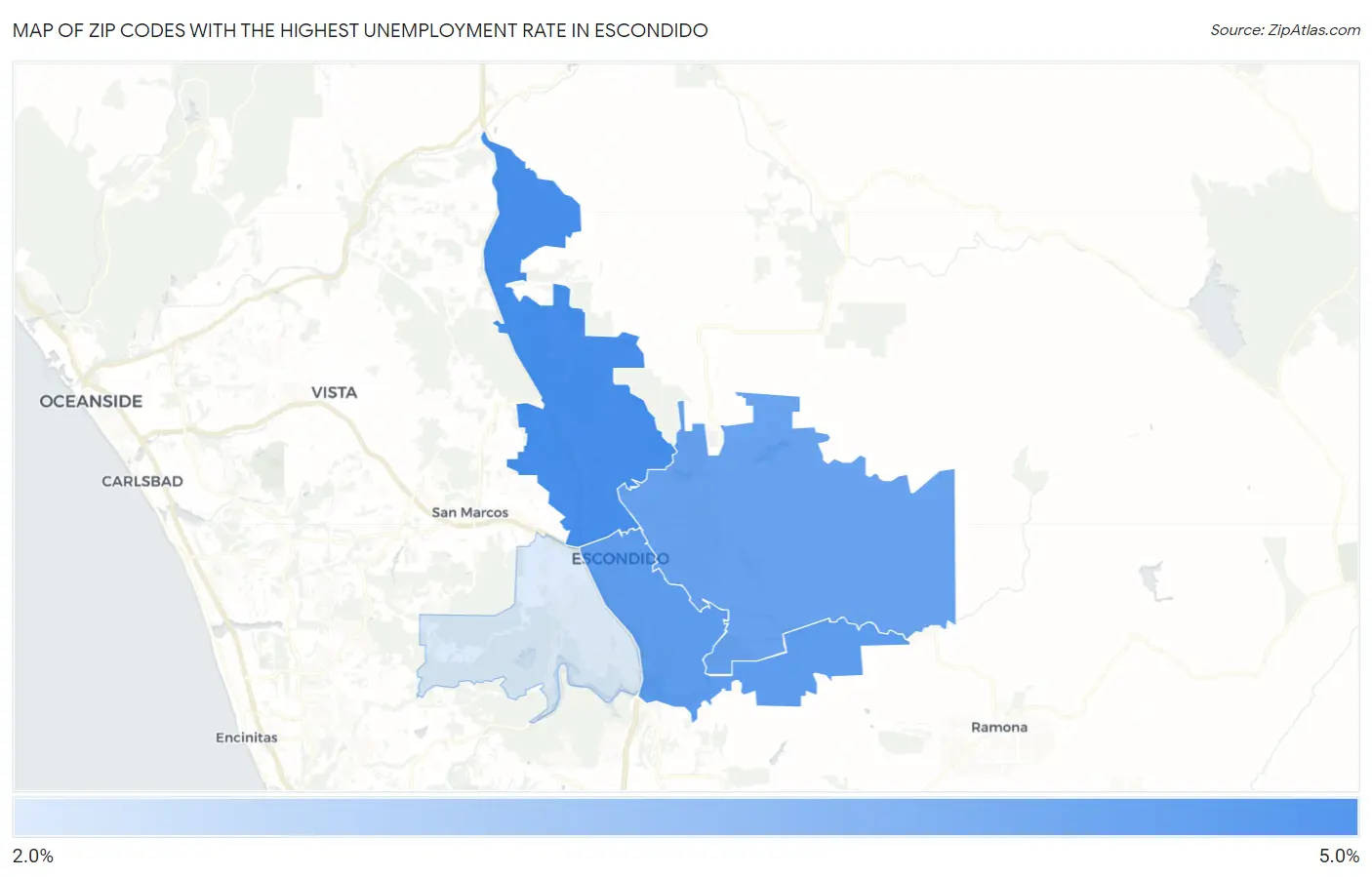 Zip Codes with the Highest Unemployment Rate in Escondido Map