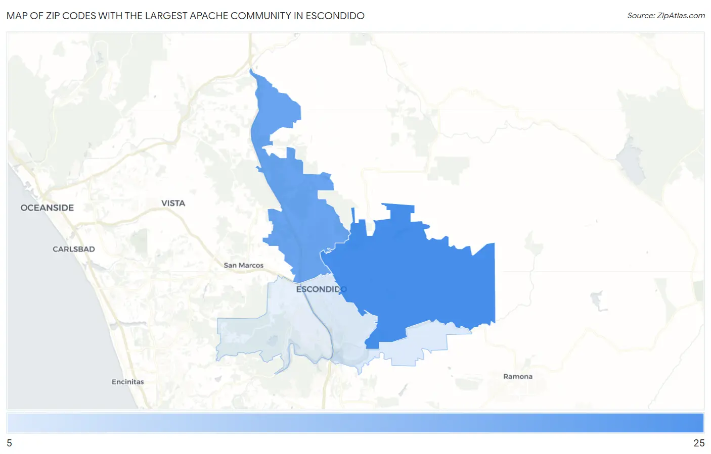Zip Codes with the Largest Apache Community in Escondido Map