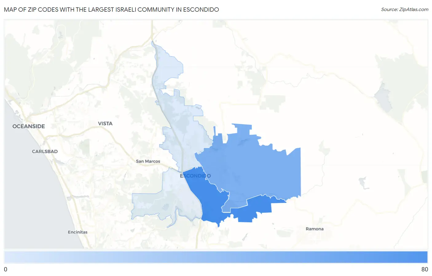 Zip Codes with the Largest Israeli Community in Escondido Map