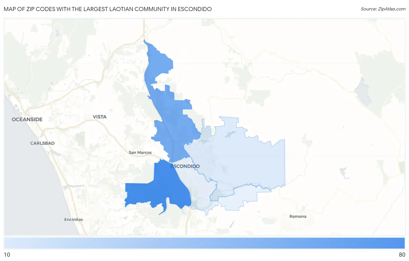 Zip Codes with the Largest Laotian Community in Escondido Map