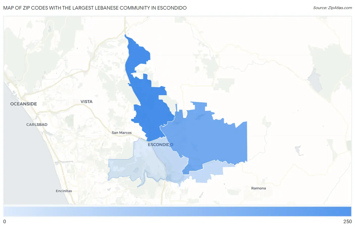 Zip Codes with the Largest Lebanese Community in Escondido Map