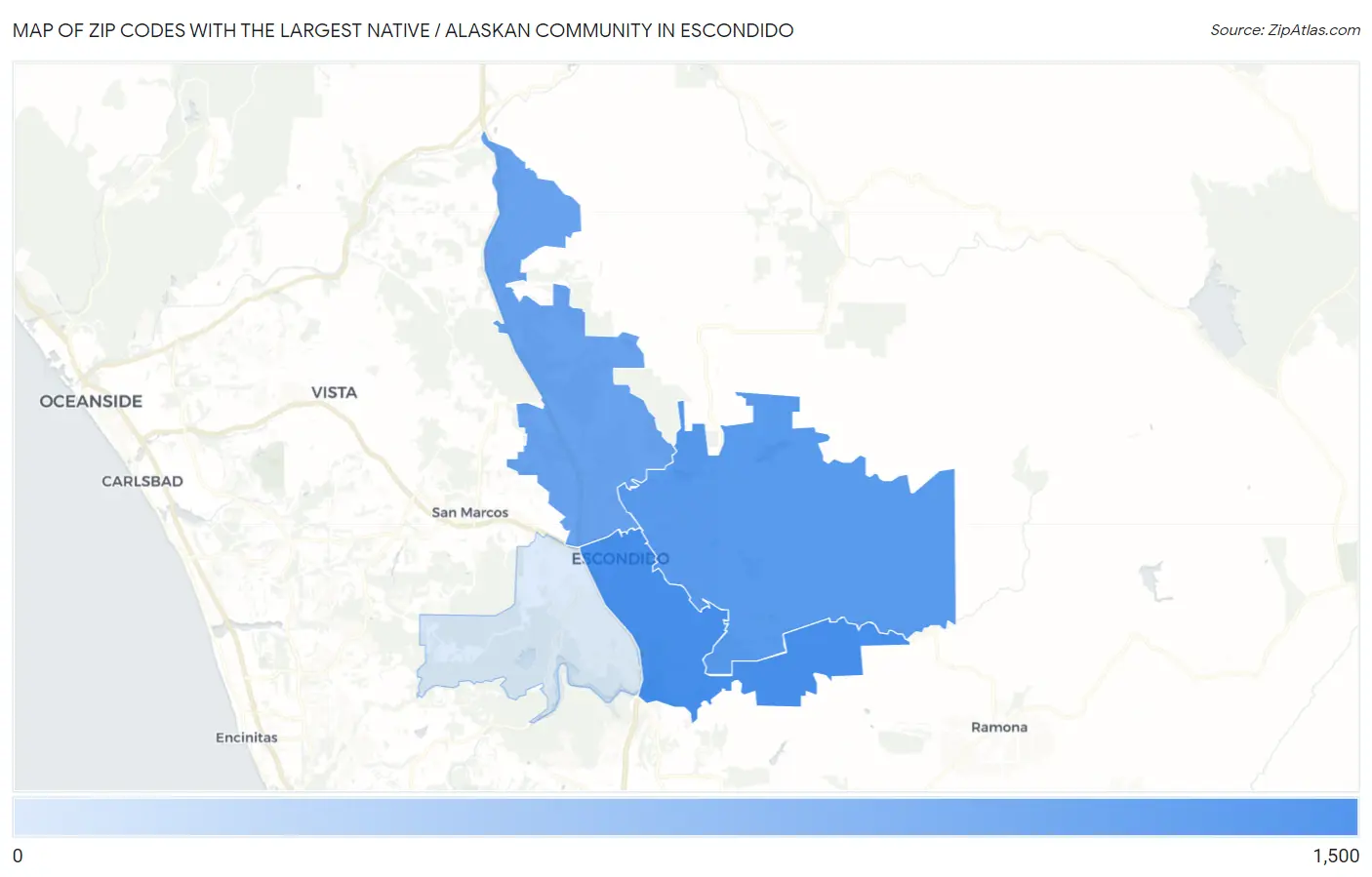 Zip Codes with the Largest Native / Alaskan Community in Escondido Map