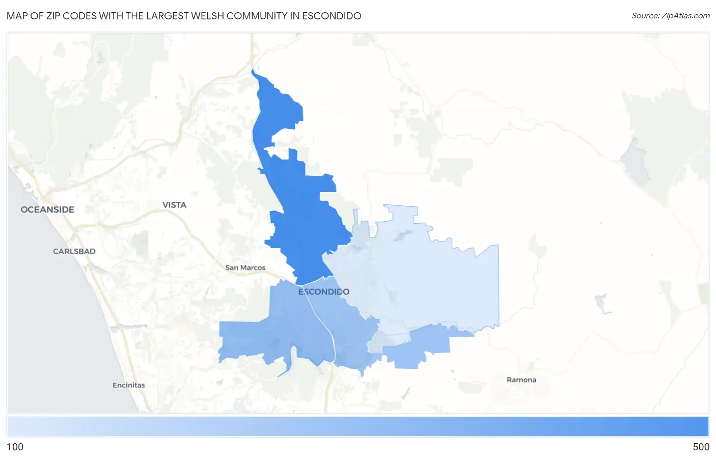 Zip Codes with the Largest Welsh Community in Escondido Map