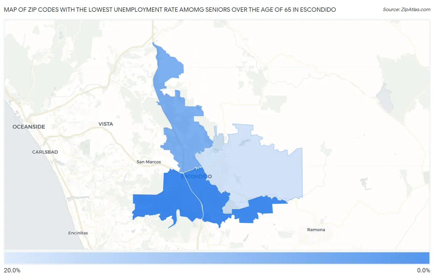 Zip Codes with the Lowest Unemployment Rate Amomg Seniors Over the Age of 65 in Escondido Map