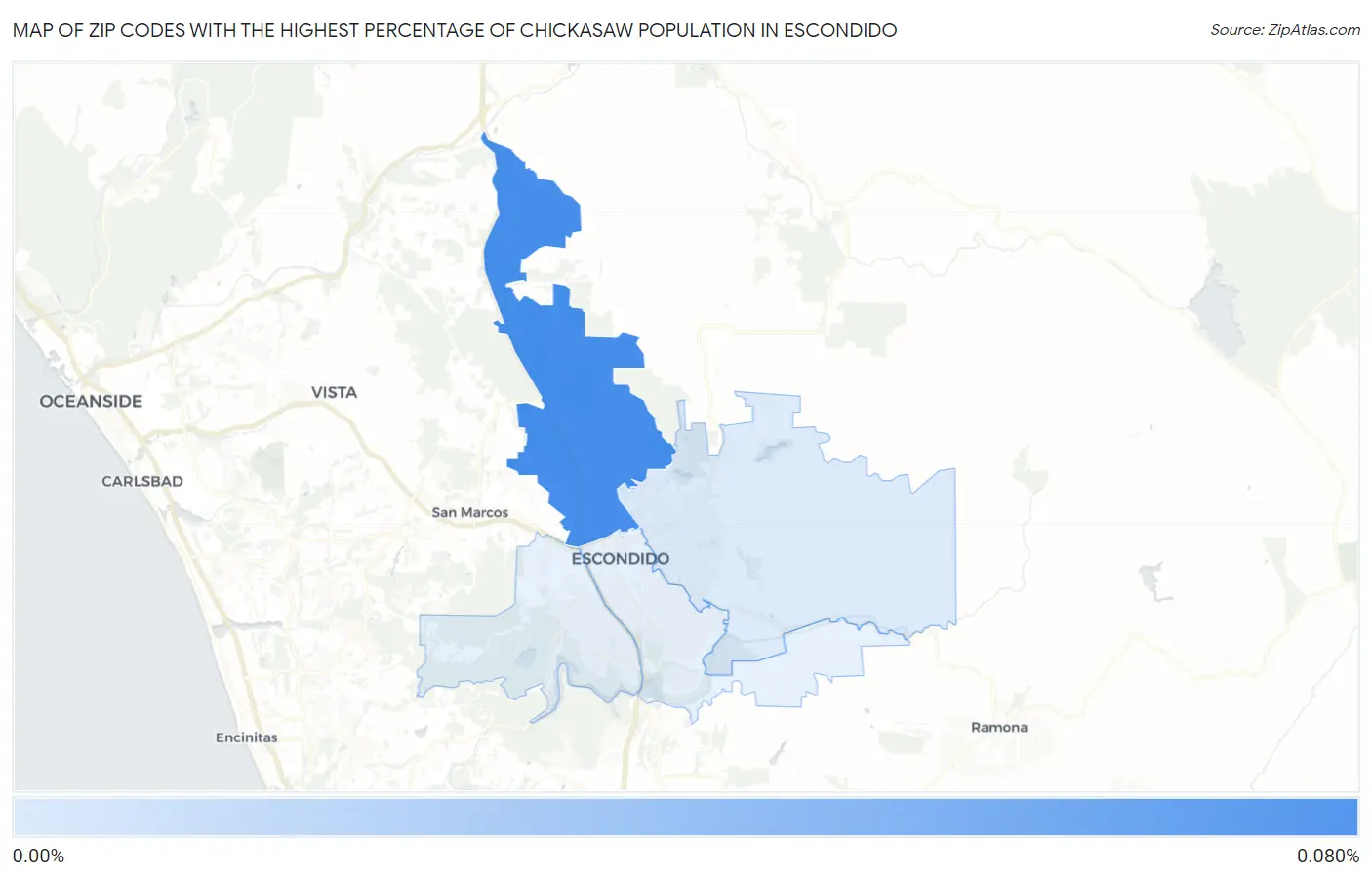 Zip Codes with the Highest Percentage of Chickasaw Population in Escondido Map